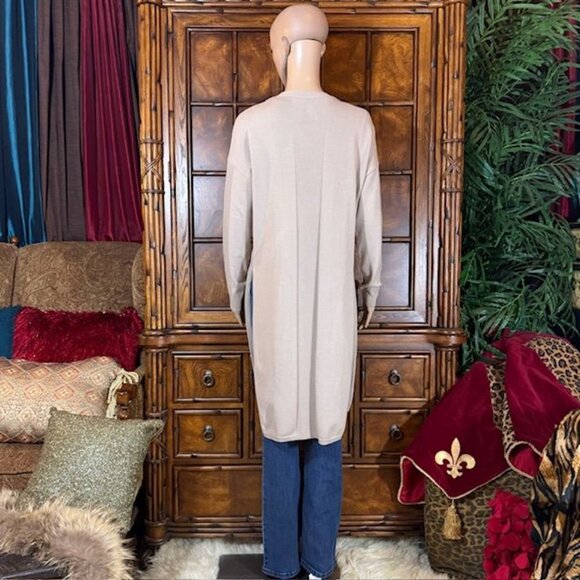 Marla Wynne Taupe Ribbed Inserts High Side Slits Cardigan - Picture 7 of 16